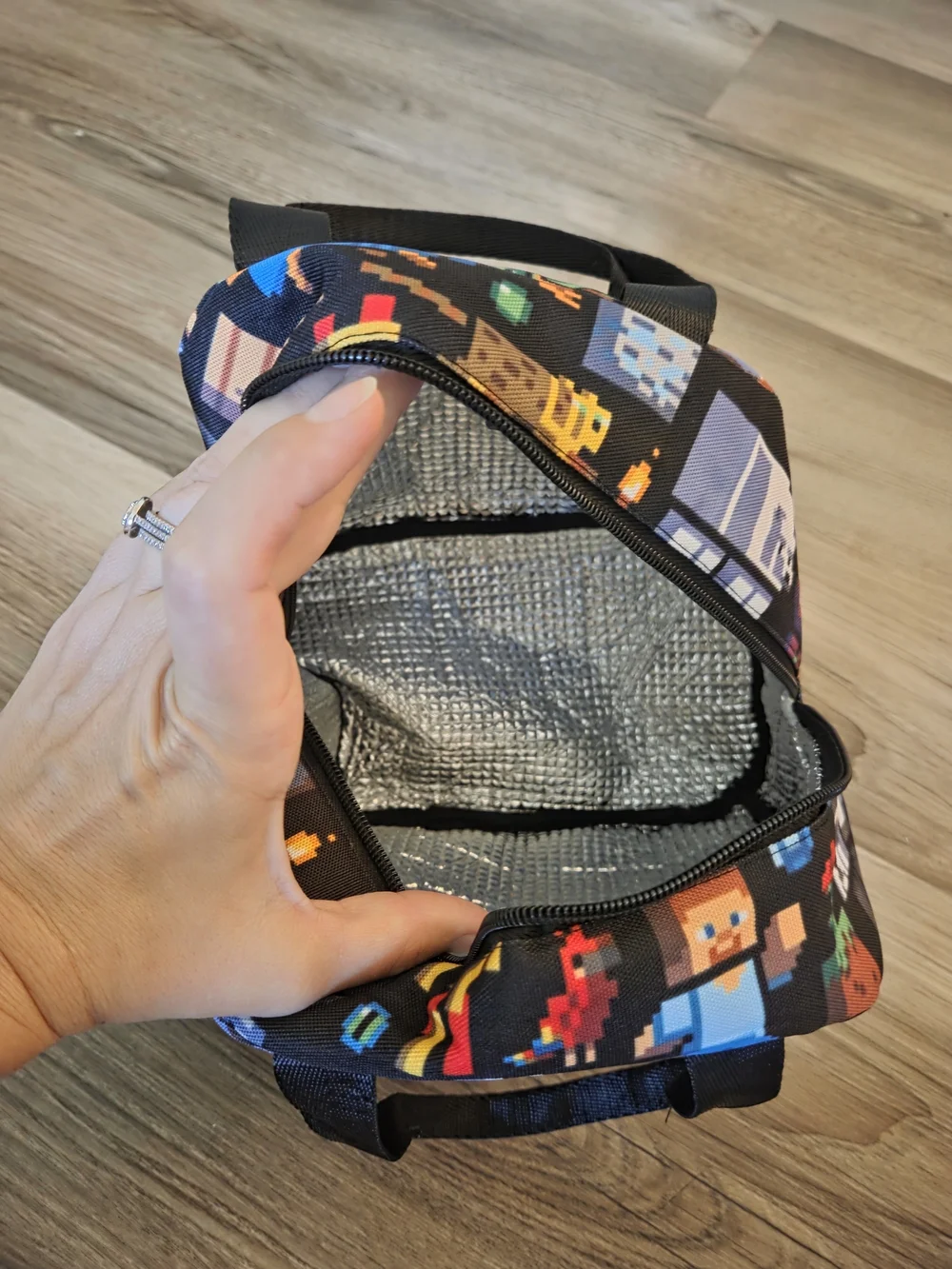 Kids Pixel Characters Black Lunch Bag - Unbranded
